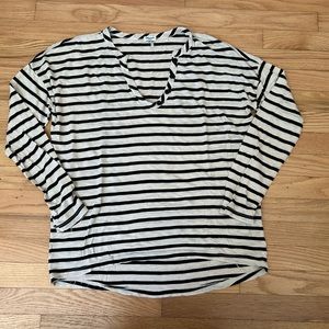 Splendid black and white stripe v neck long sleeve shirt